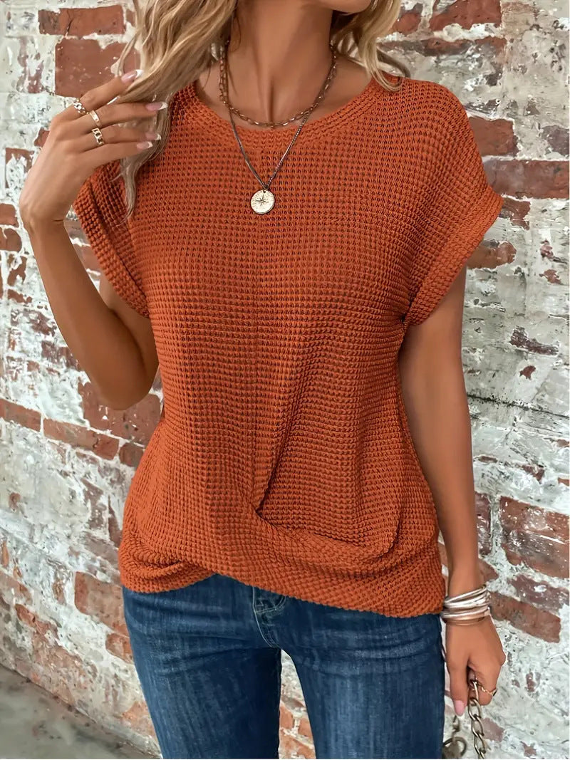 Women's soft waffle knit casual tee, perfect for everyday comfort and style.