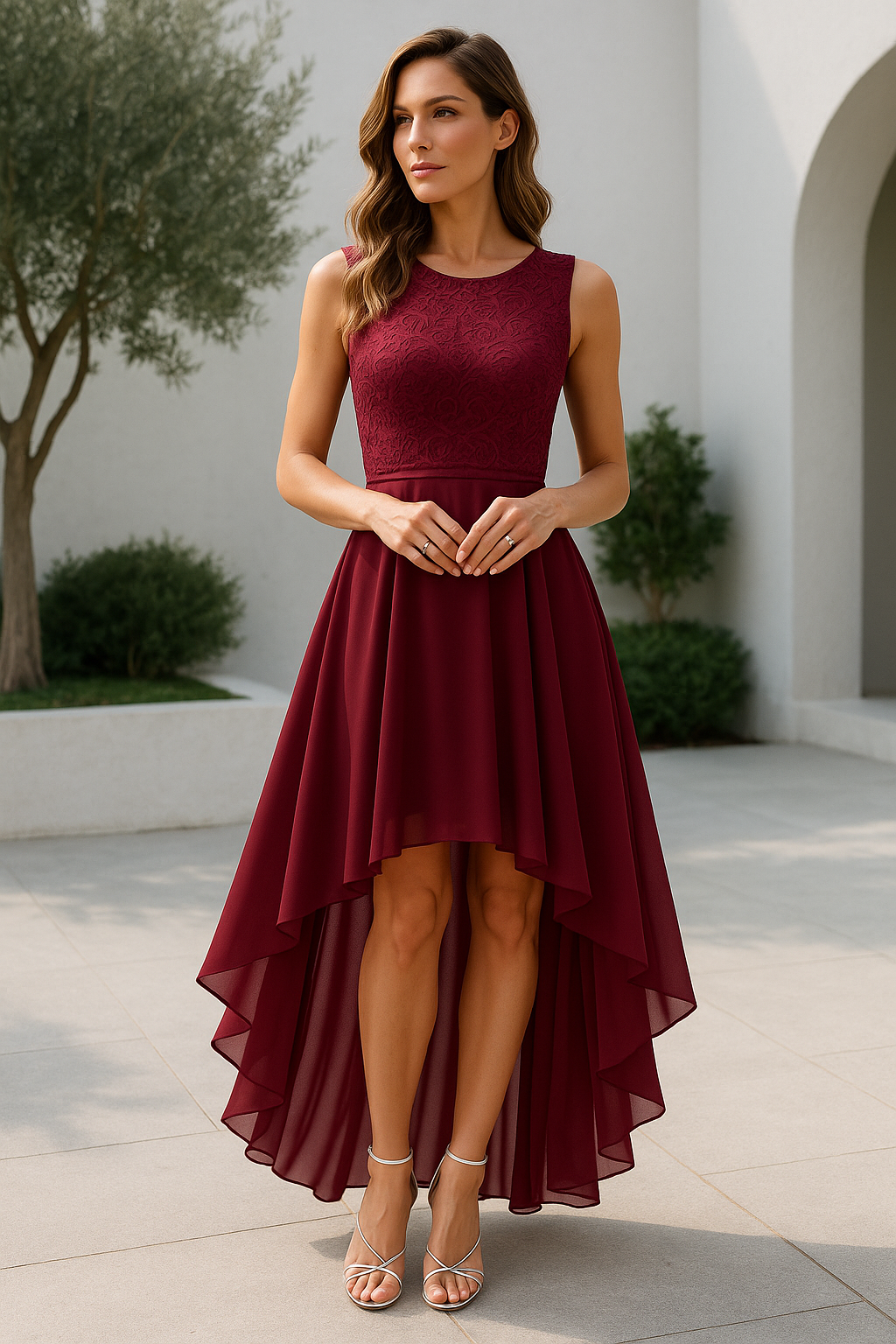 Stunning women's asymmetric evening gown, a trendy formal dress perfect for sophisticated party wear.