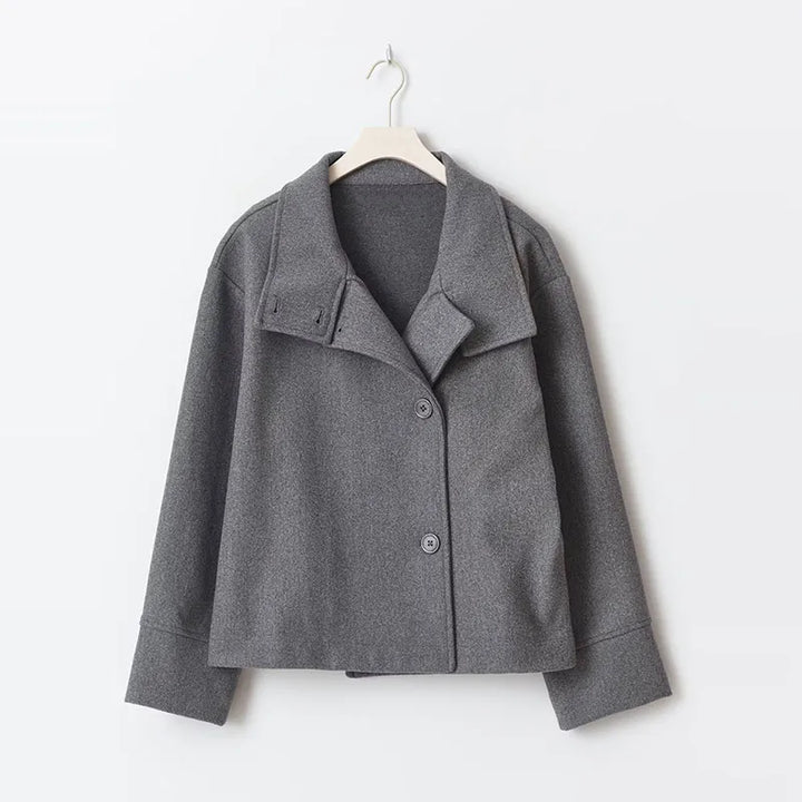 Versatile pea coat for women, showcasing the chic stand collar for added warmth.