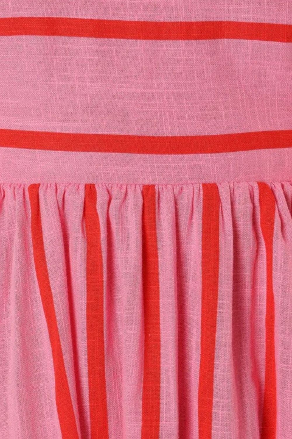Light & airy striped strappy maxi dress, women's summer beachwear.