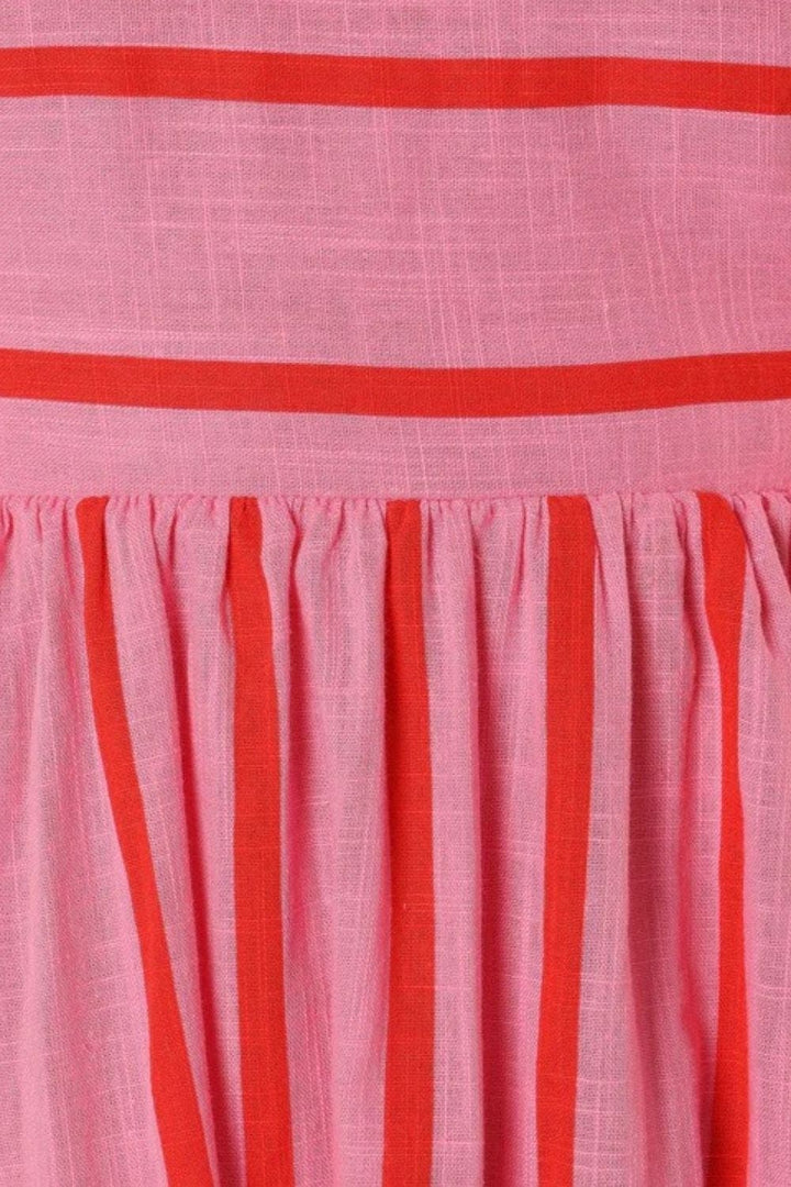 Light & airy striped strappy maxi dress, women's summer beachwear.