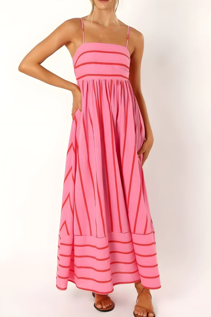 Flowy striped maxi dress, perfect casual summer beachwear for women.