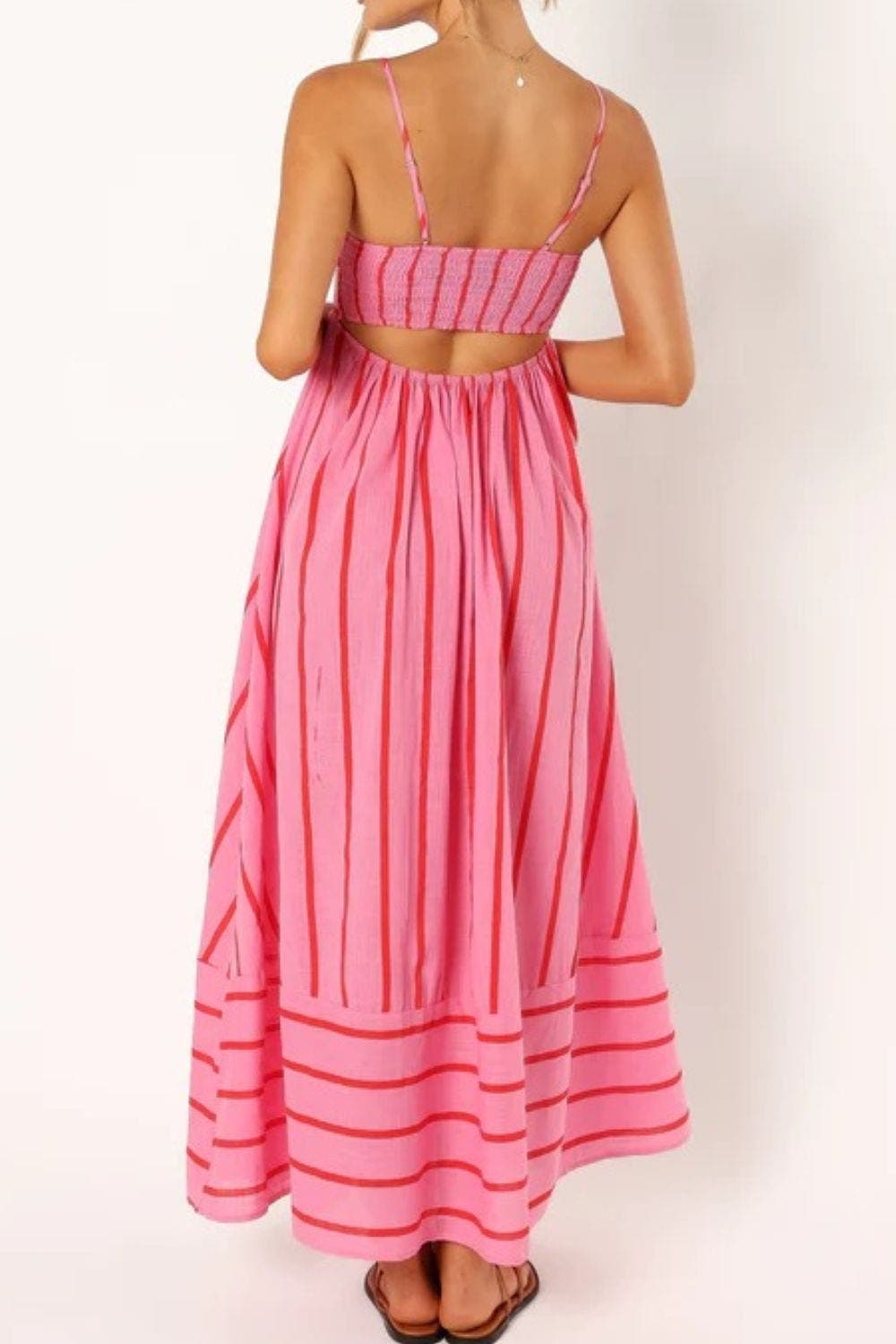 Women's beach striped maxi dress, light & flowy, great for summer vacation.