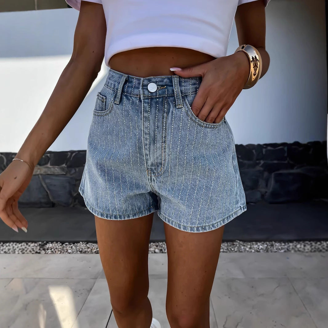 Women's striped wide leg jorts, denim shorts perfect for effortless summer style & casual wear. Relaxed fit.