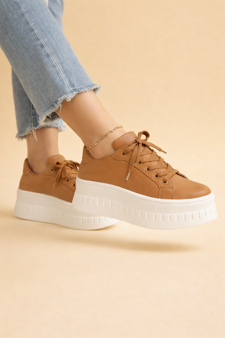 Women's stylish plateau sneakers in white, perfect for everyday casual wear.
