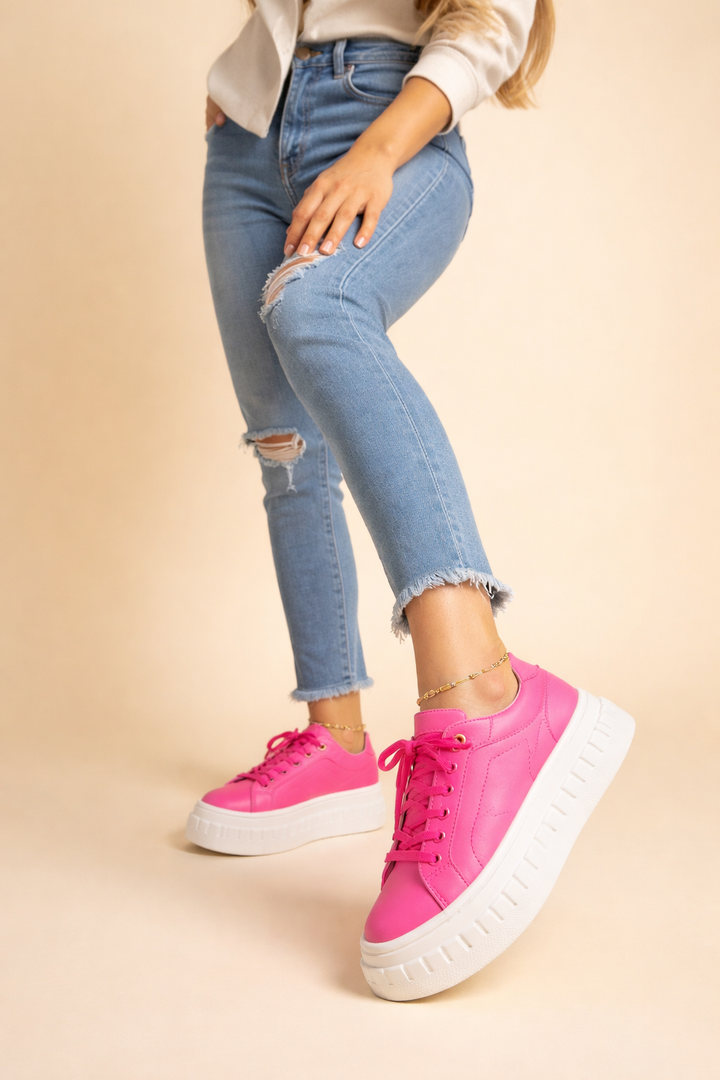 Side view of trendy women's plateau sneakers, ideal for all-day comfort and style.