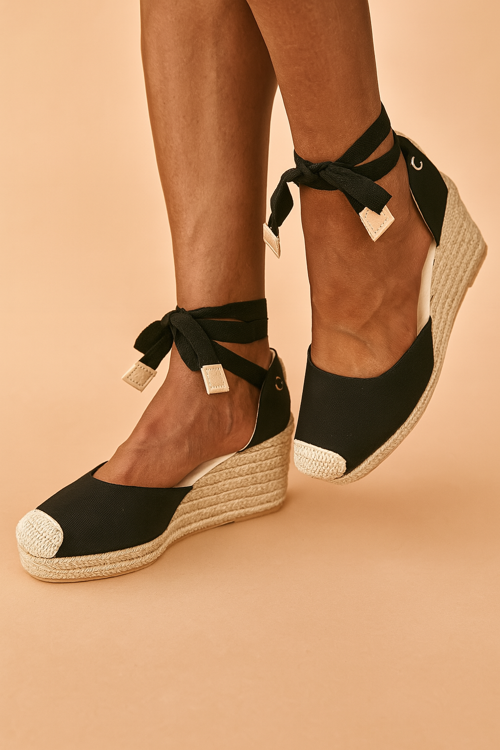 Fashionable espadrille wedge sandals for women, featuring chic ankle tie details.