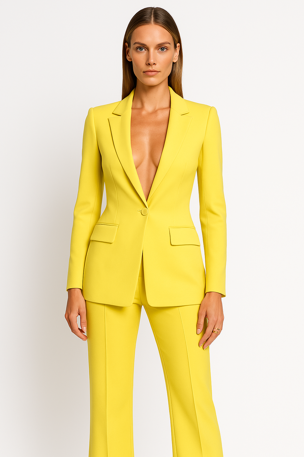 Chic women's co-ord set featuring a sharp blazer and flowing wide-leg pants.