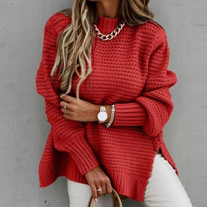 Stylish oversized sweater for women, featuring a comfortable mock neck design.