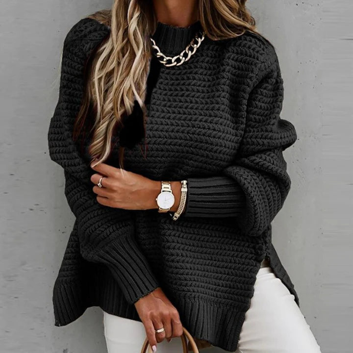 Cozy knit jumper for women, showcasing a unique textured pattern and warm feel.