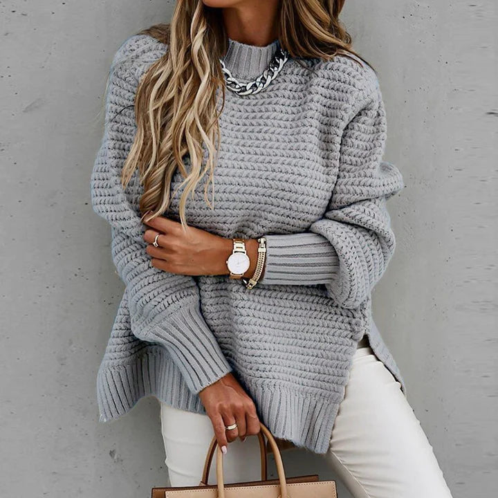 Warm winter knitwear for women, emphasizing the soft texture and relaxed fit.