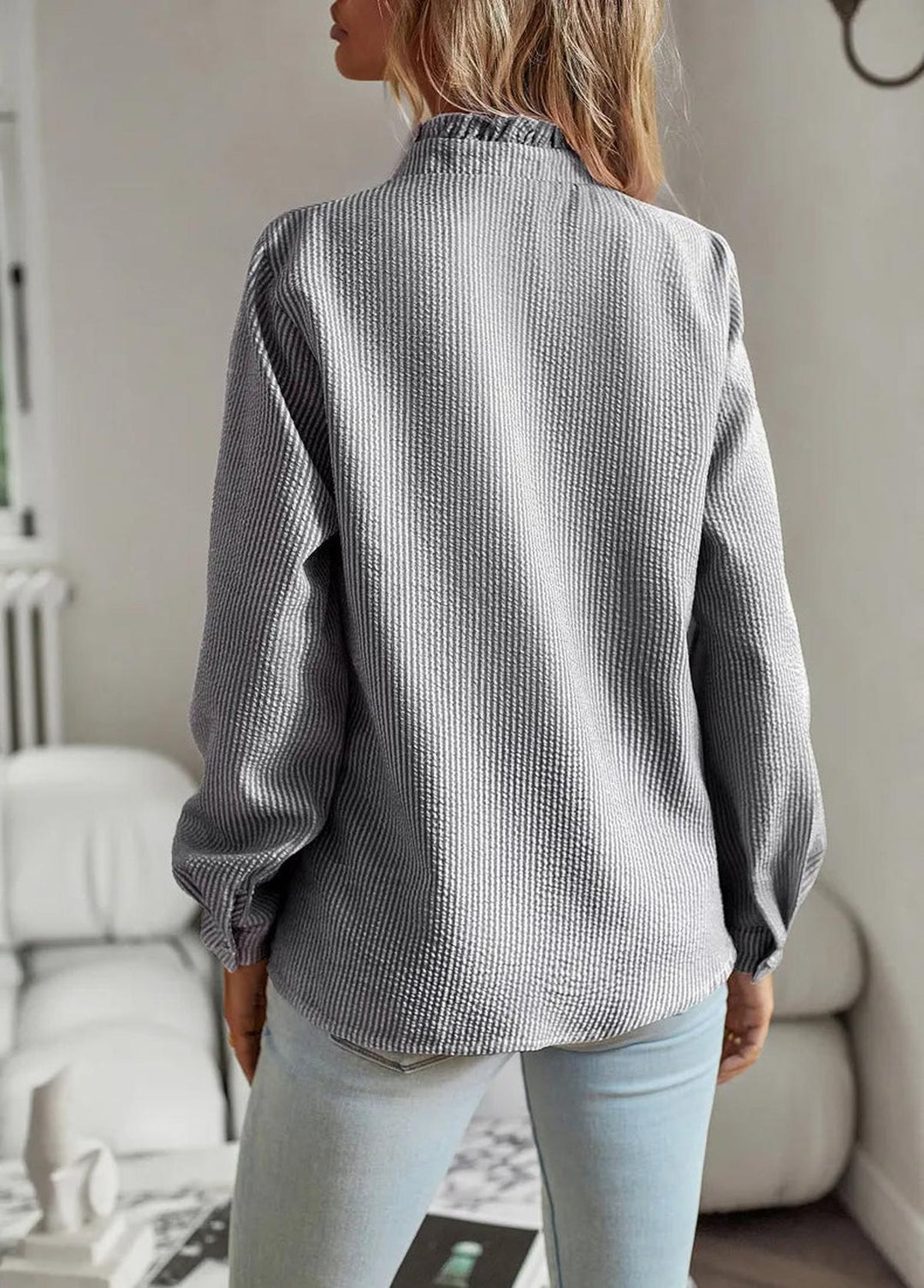 Women's Textured Ruffle Trim Blouse - Elegant & Comfortable Top