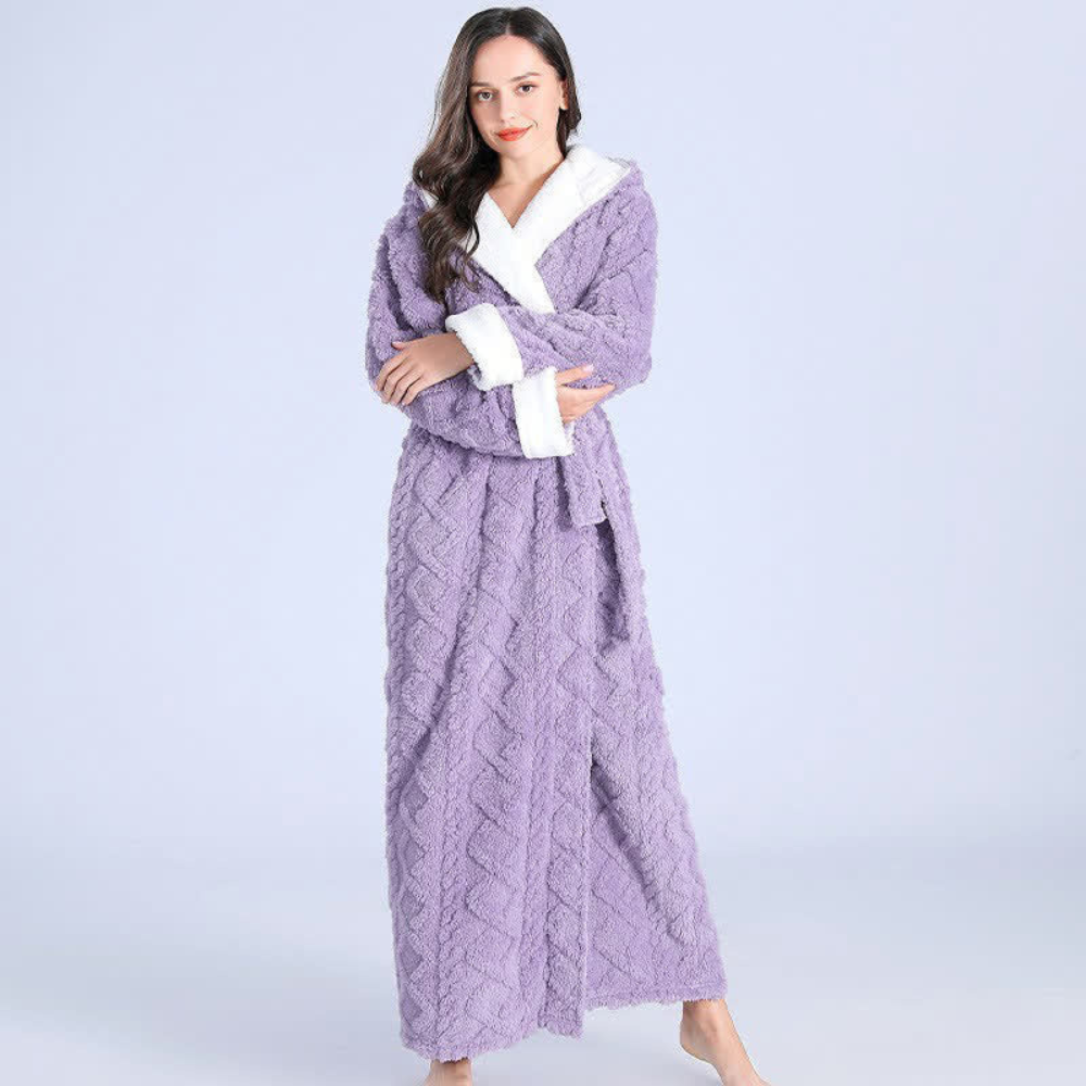Luxurious women's flannel robe with hood, offering superior softness and warmth.