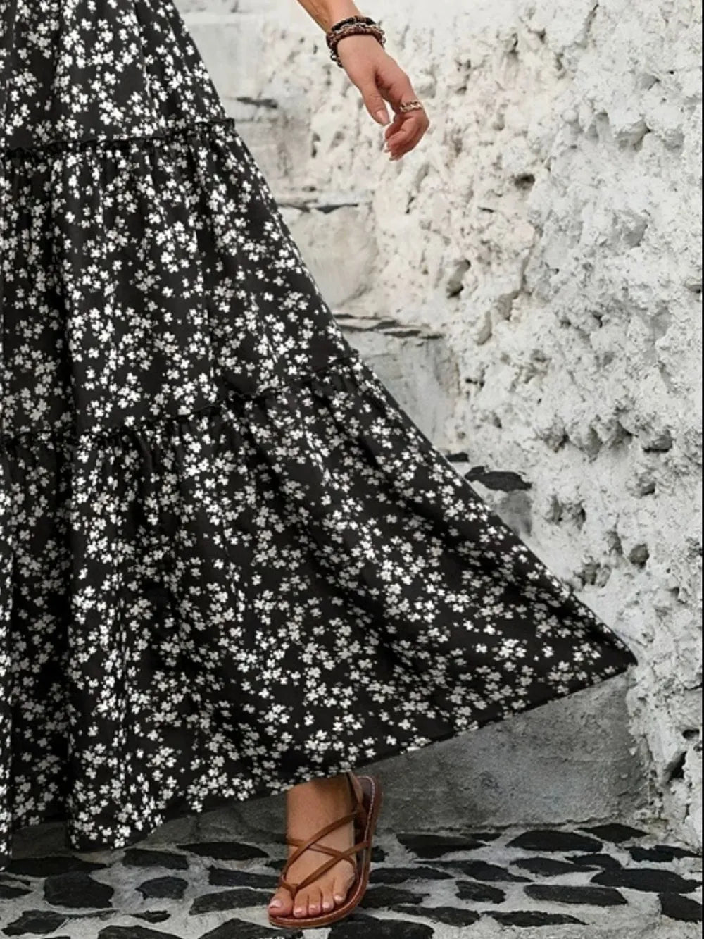 Effortless summer style with a women's tiered floral maxi skirt, versatile and breezy.