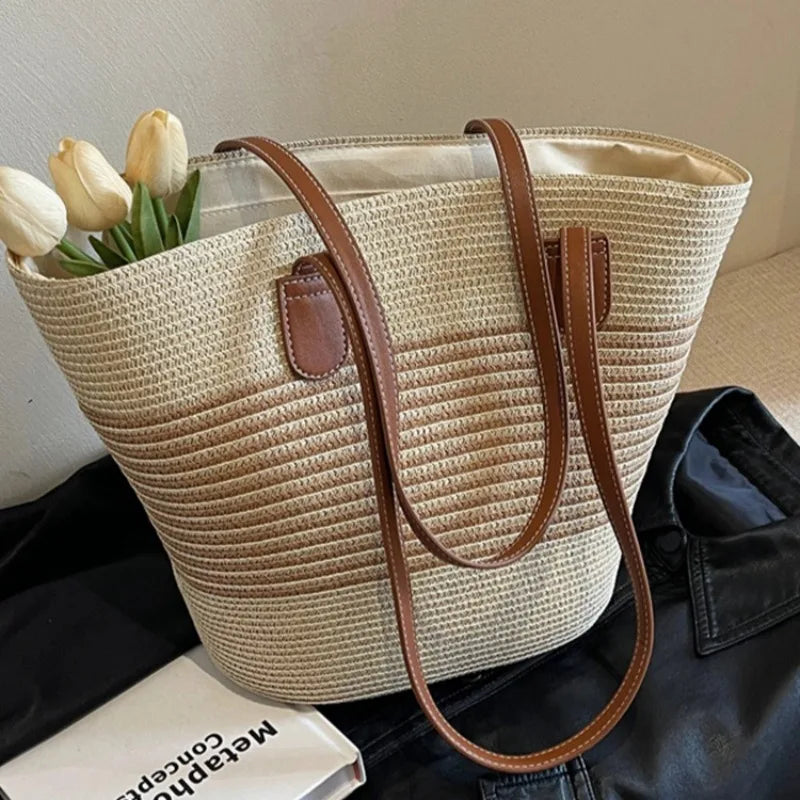 Women's Two-Tone Shoulder Beach Tote Bag