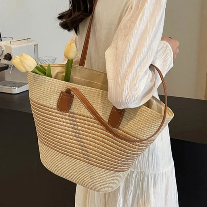 Women's Two-Tone Shoulder Beach Tote Bag