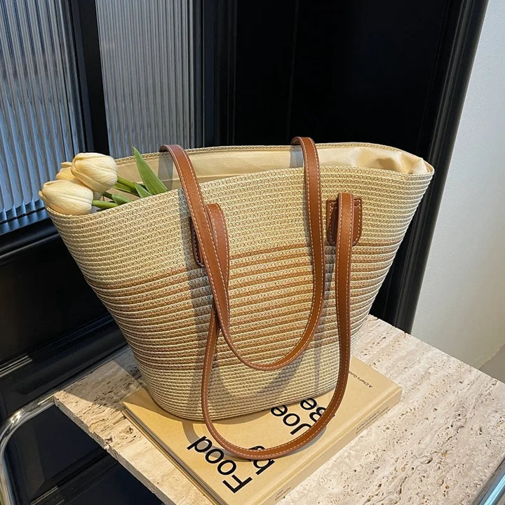 Women's Two-Tone Shoulder Beach Tote Bag