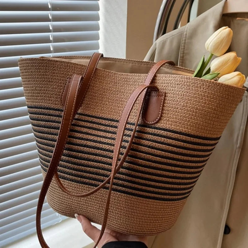 Women's Two-Tone Shoulder Beach Tote Bag