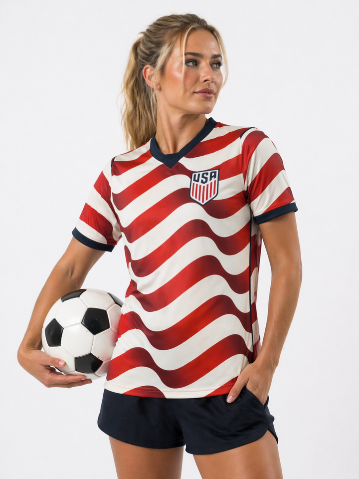 Women's USA Soccer Jersey for World Cup 2026 fan gear, featuring bold team USA colors.