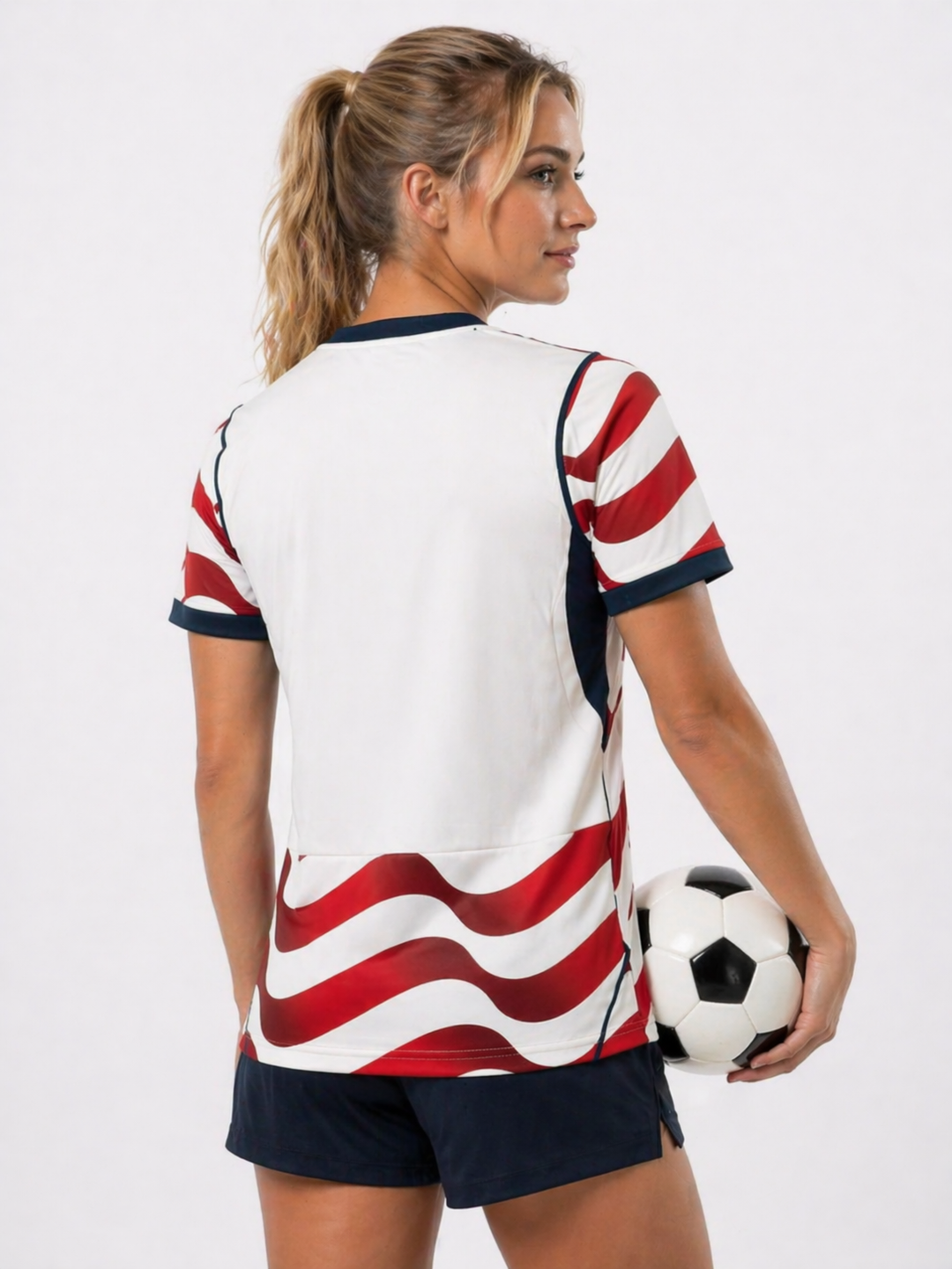 Show your support with this women's USA soccer shirt, ideal sportswear for Team USA fans.