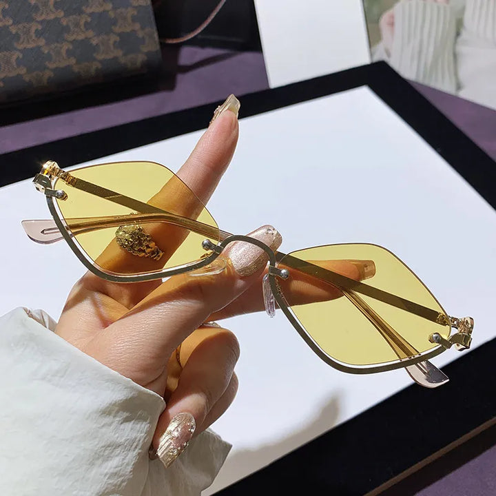 Close-up of women's UV400 cat-eye sunglasses showcasing the geometric frame