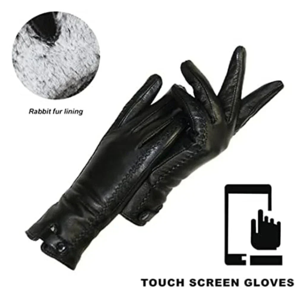 Elegant women's vintage leather gloves, soft wool lined for ultimate warmth & comfort. Classic winter accessory.