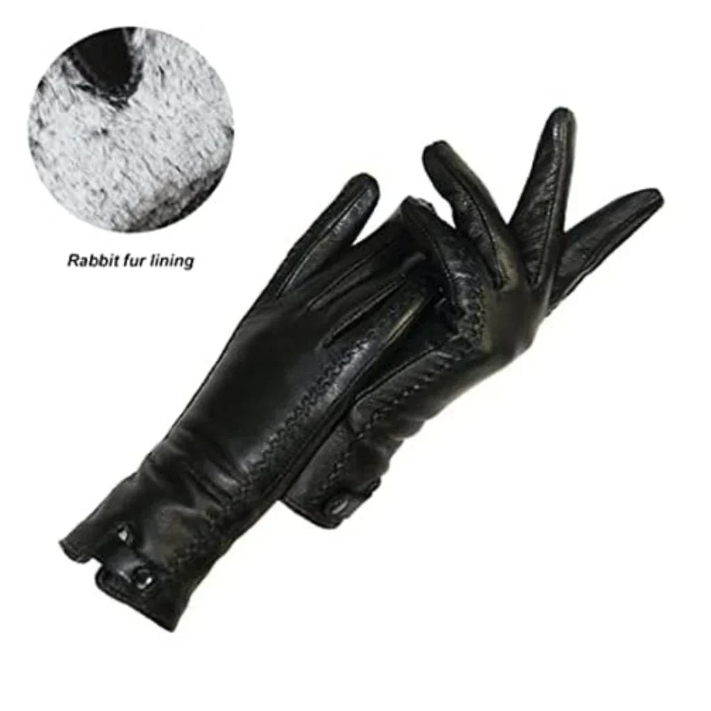 Stylish vintage leather gloves for women, wool lined for warmth. Elegant classic ladies winter fashion accessory.