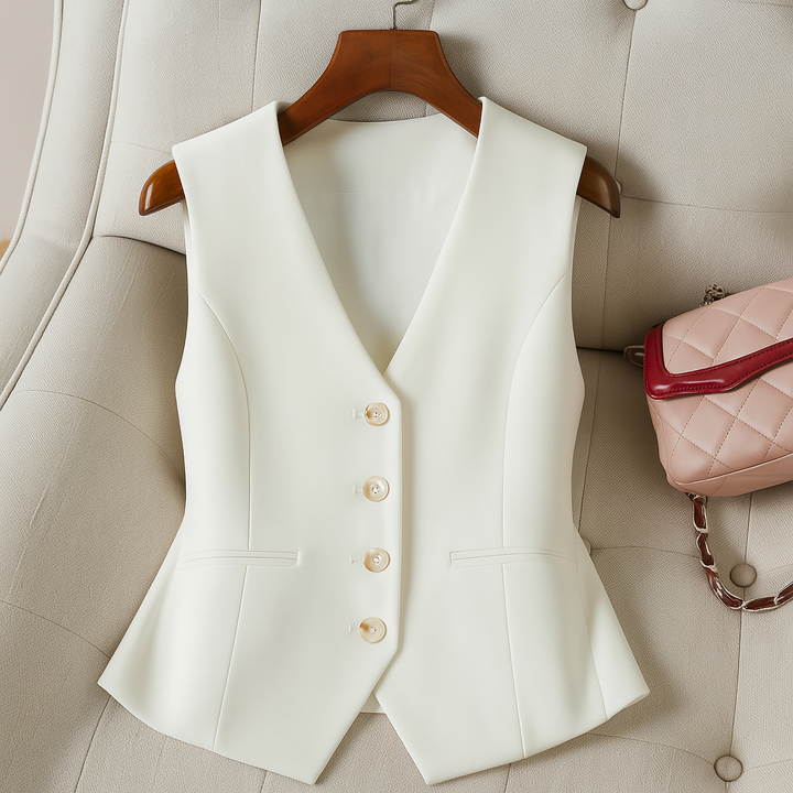 Fashionable women's single-breasted vest with V-neck, ideal for stylish winter wear and vintage looks.