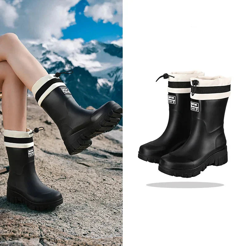 Rugged women's rain boots designed for all-weather wear.