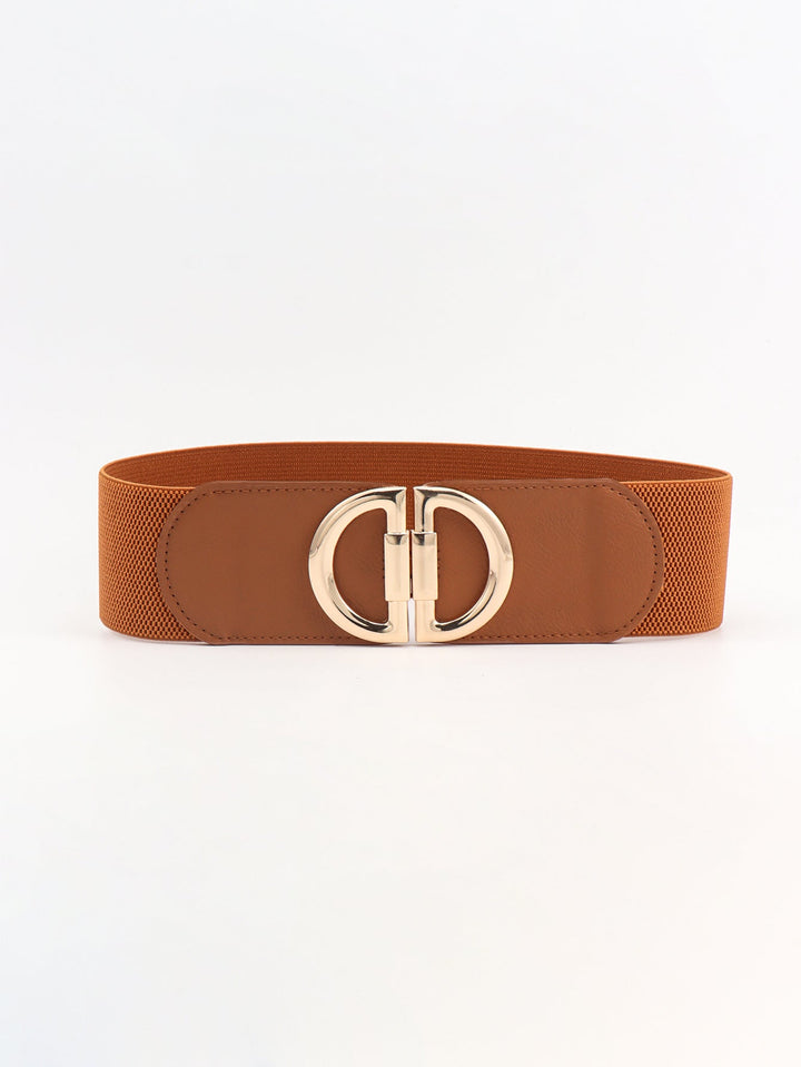 Women's fashion accessory: wide stretch belt with a statement gold buckle