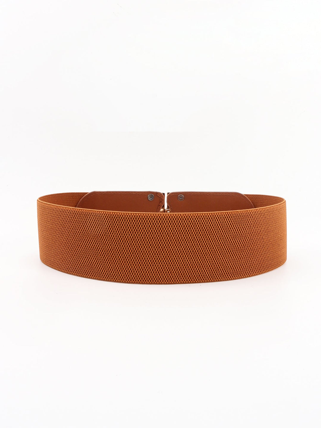 Wide elastic waist belt for women, offering a secure and stylish fit with gold buckle