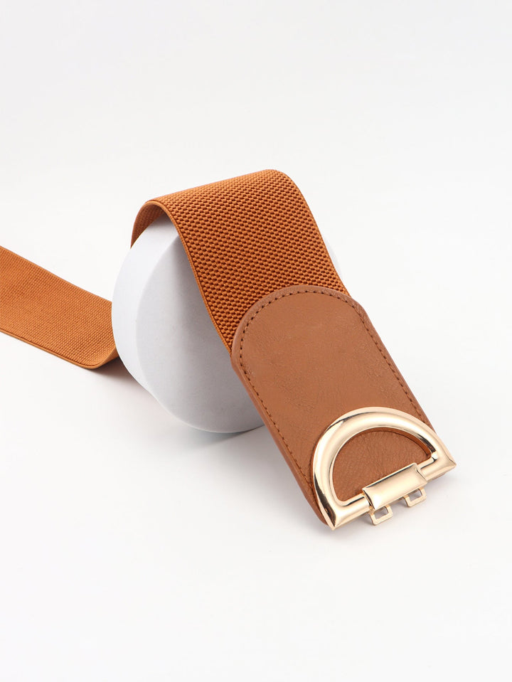 Accessorize with this elegant women's wide elastic belt and gold buckle