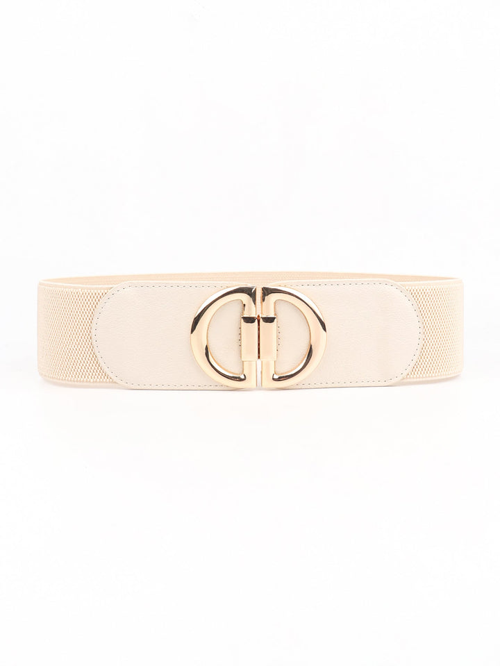 Stretch elastic wide belt for women, designed to cinch the waist with a gold buckle