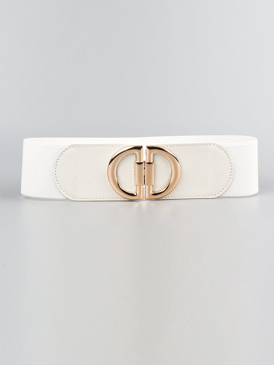 Enhance any ensemble with this women's wide elastic waist belt and gold buckle