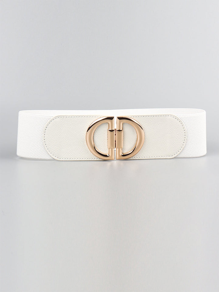Enhance any ensemble with this women's wide elastic waist belt and gold buckle