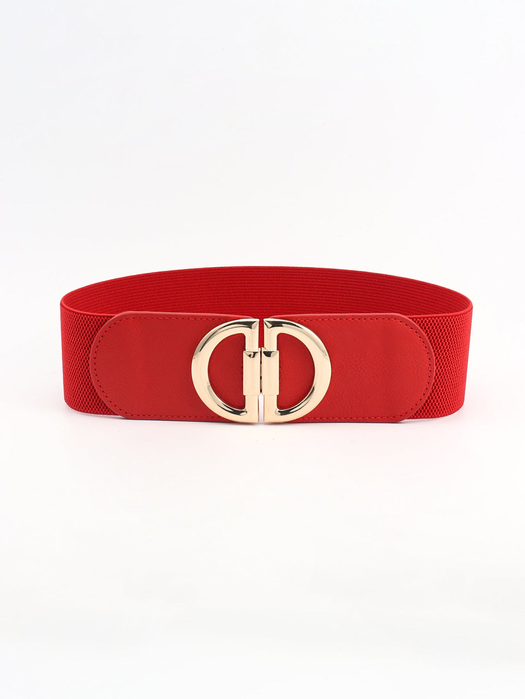 Wide elastic stretch belt for women, detailed with a beautiful gold buckle