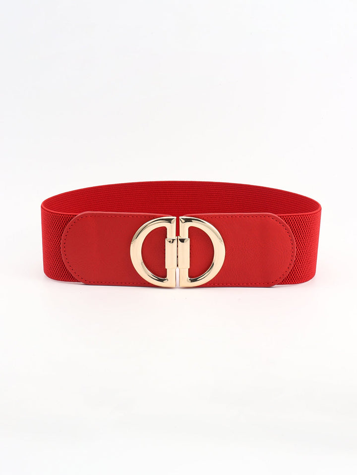 Wide elastic stretch belt for women, detailed with a beautiful gold buckle