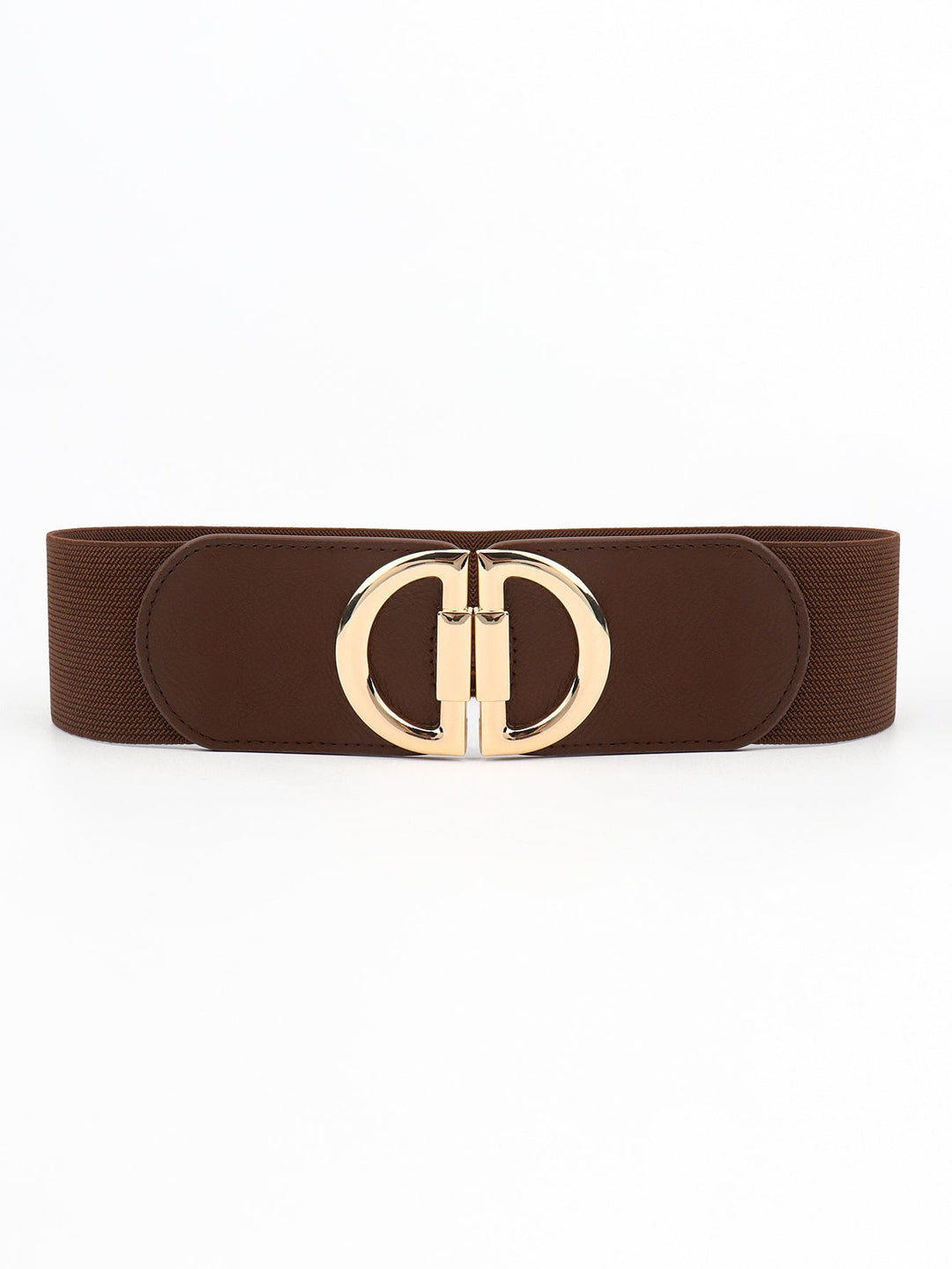 Fashionable wide stretch belt for women, accentuating the waist with a gold buckle