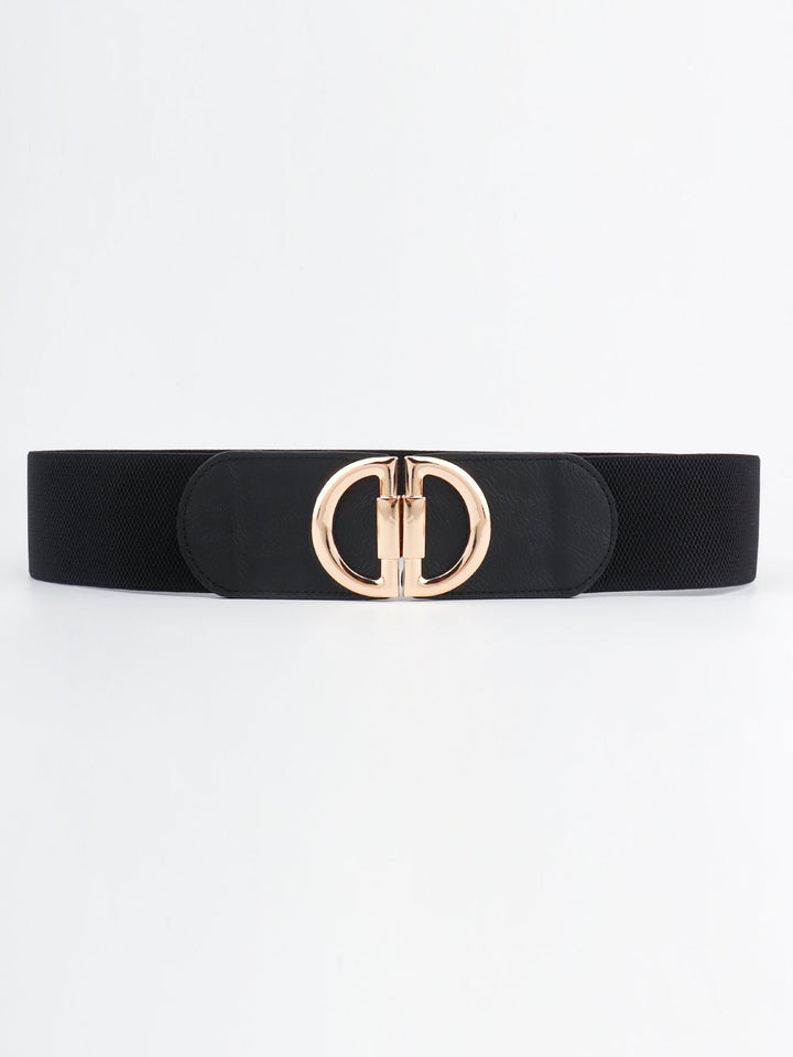 Enhance your outfit with this women's wide elastic belt and gold buckle