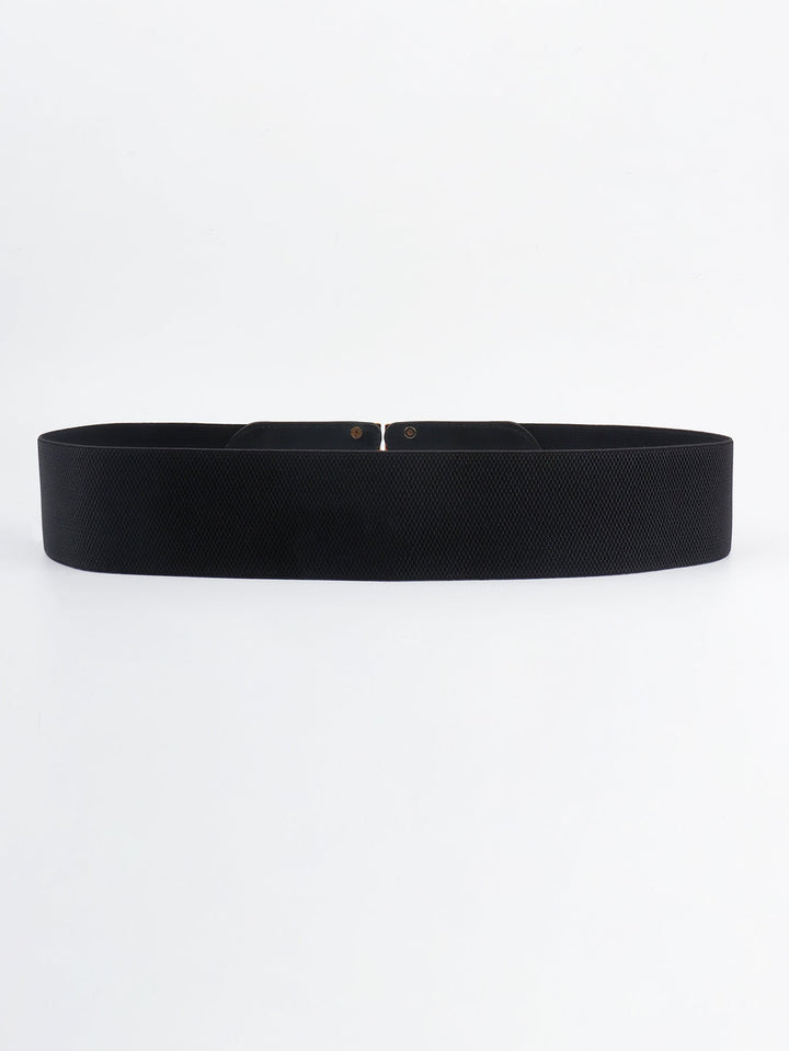 Chic women's wide belt, stretch elastic fabric and polished gold buckle