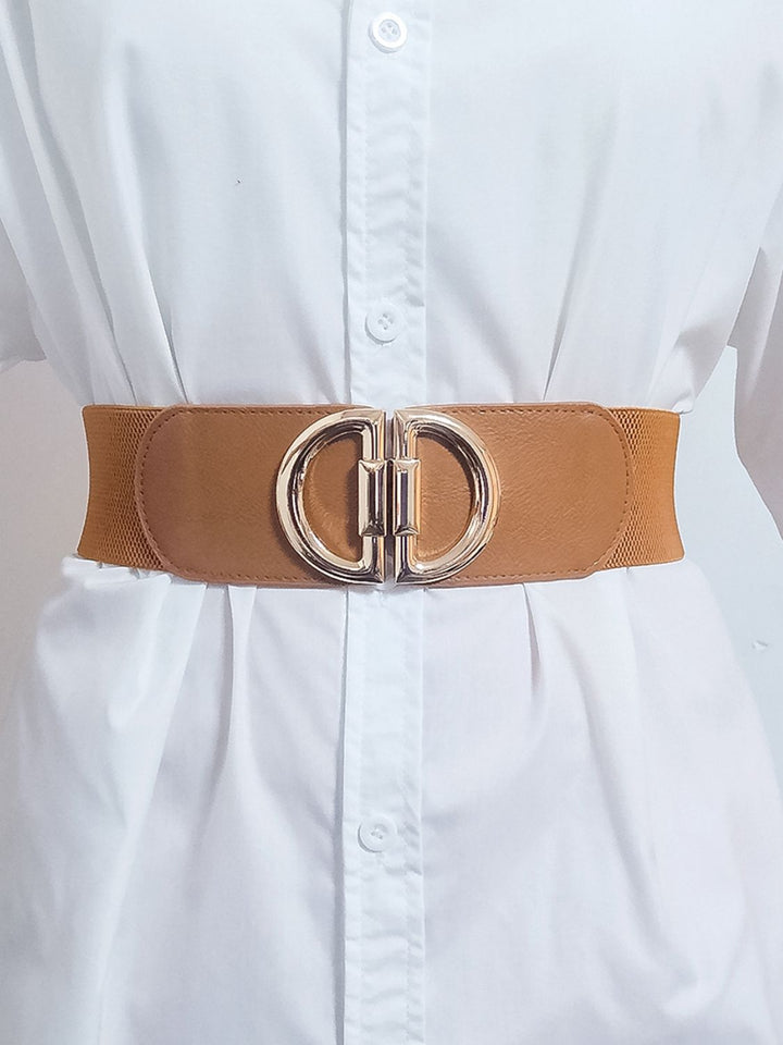 Versatile wide elastic belt for women, perfect dress accessory with gold buckle