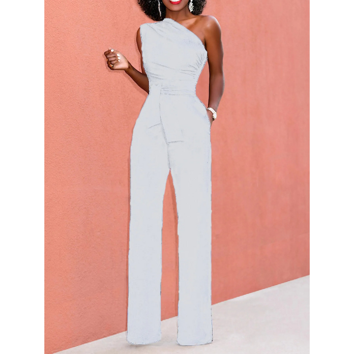 Elegant wide-leg jumpsuit for women, featuring short sleeves & a stylish belt. Perfect for dressy or casual summer.