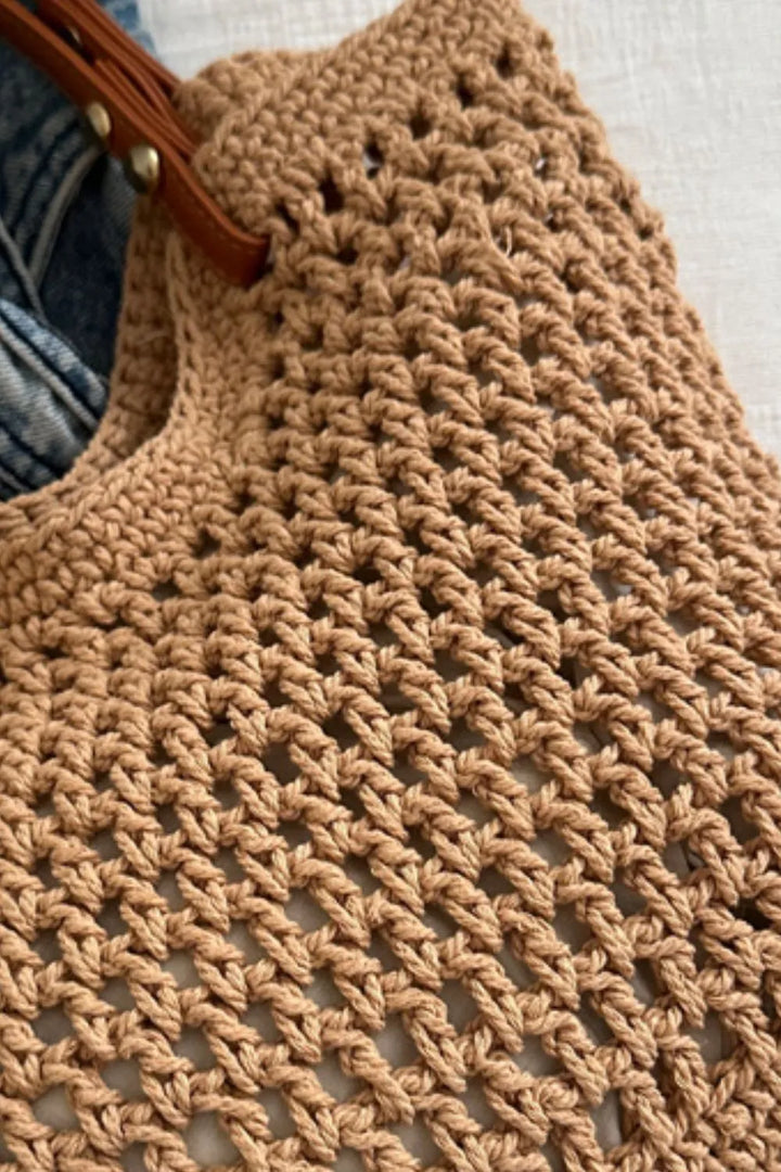 Detail shot of the strap on a women's lightweight cotton shoulder bag.
