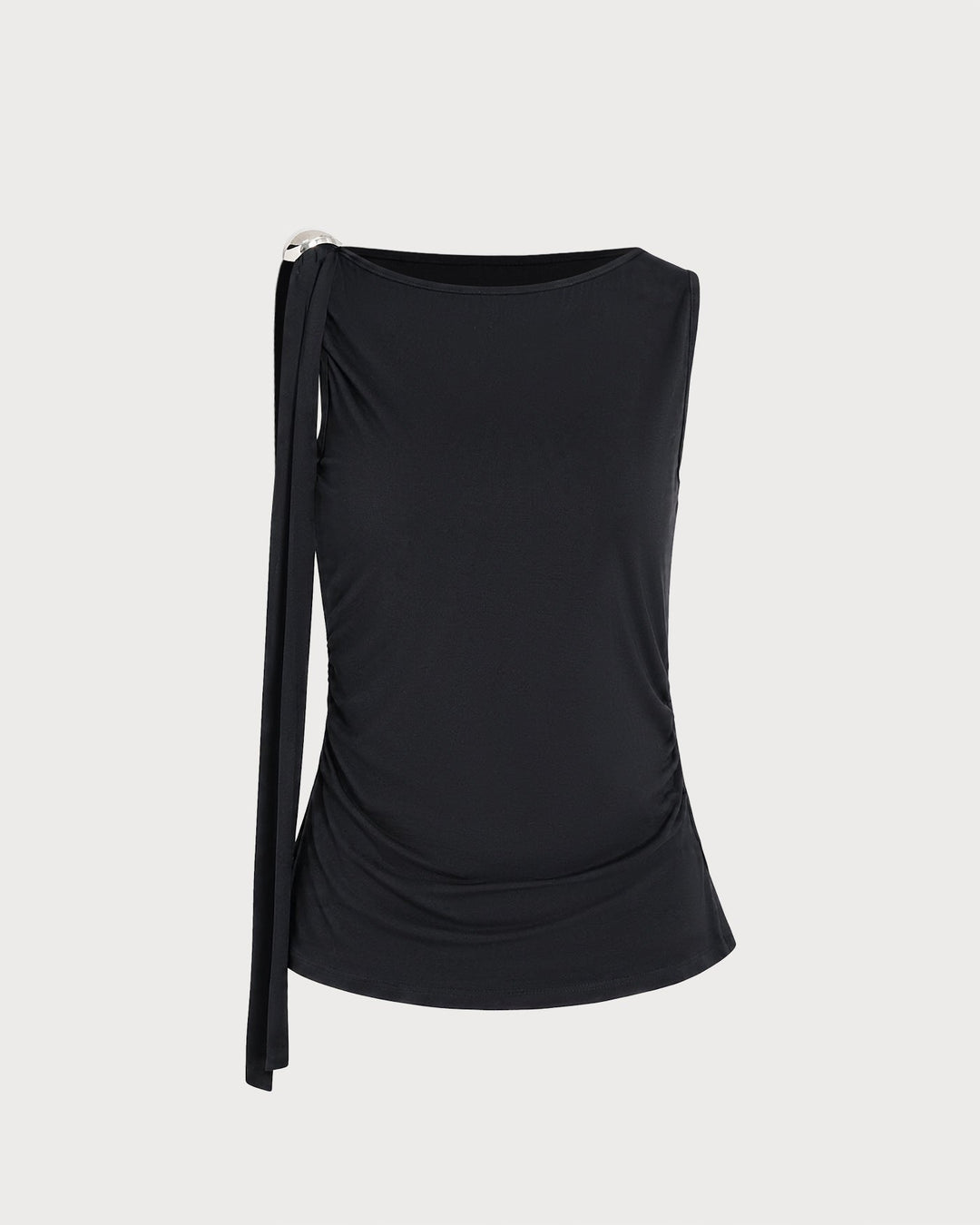 Chic women's sleeveless boat-neck wrap tank top, ideal for summer. Modern design with button detail.