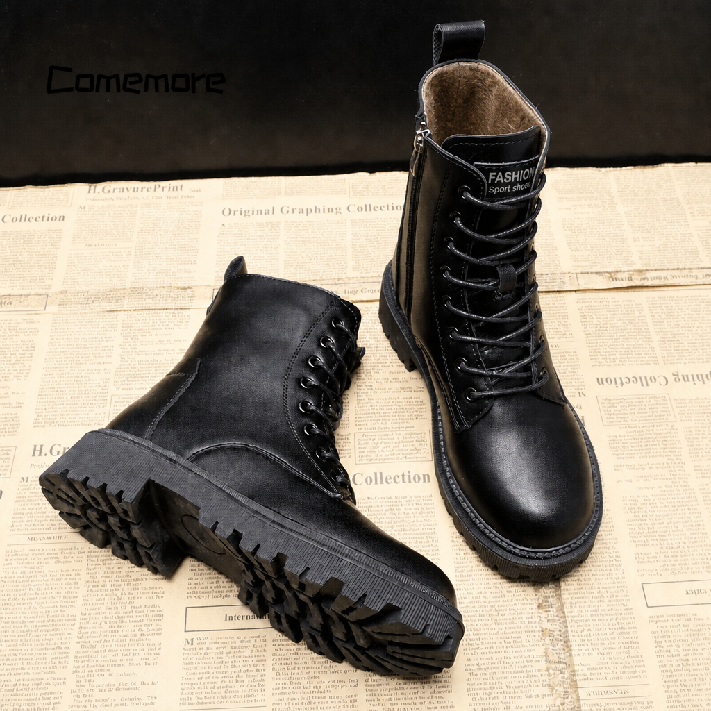 Women's black lace-up ankle boots with a stylish design, perfect for everyday wear.