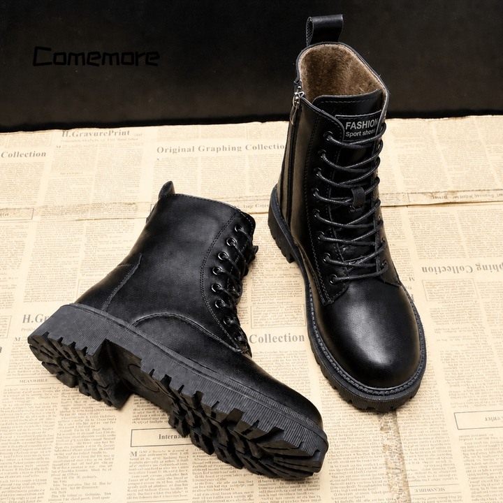 Women's black lace-up ankle boots with a stylish design, perfect for everyday wear.