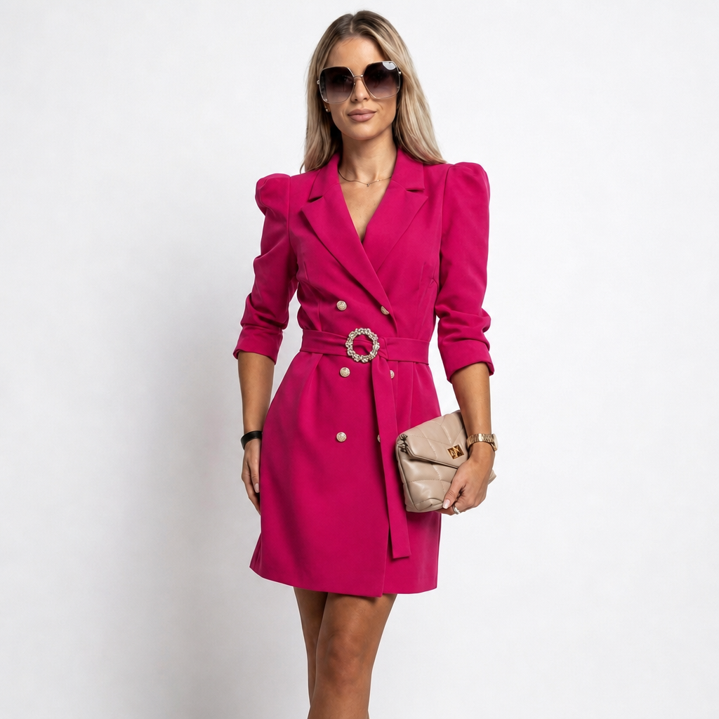 Sophisticated women's wrap blazer mini dress with long sleeves, ideal for formal, business casual, or wedding guest.