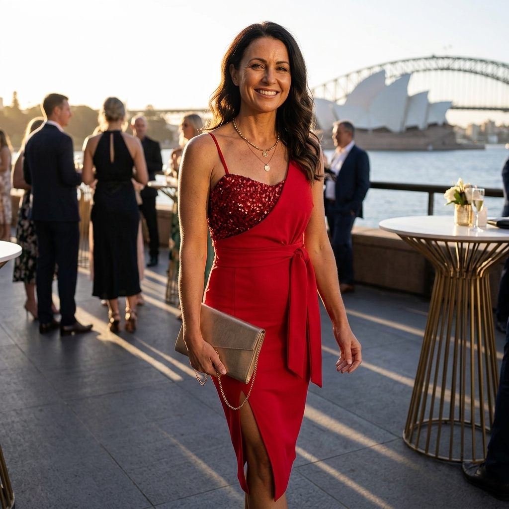 Elegant sequin bodycon midi dress, featuring a high side split, ideal for cocktail parties & evening wear.