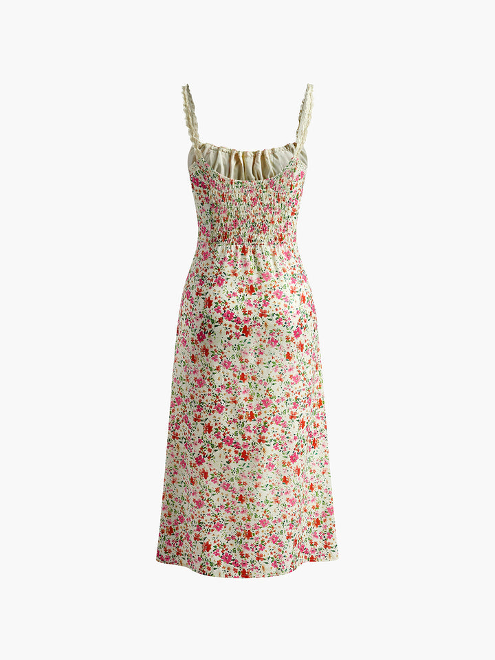 Versatile women's floral midi dress with a stylish tie-front. This elegant cami sundress is ideal for summer wear.