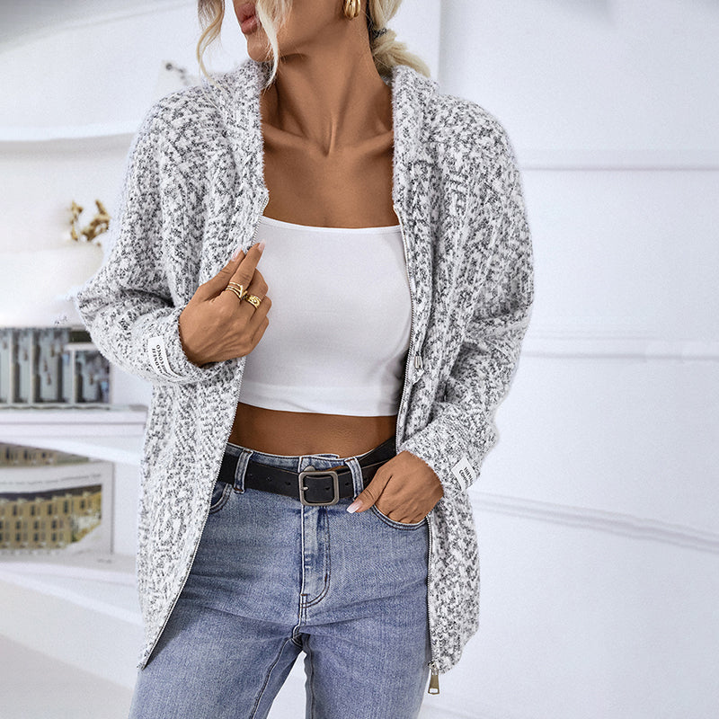 Casual women's hooded cardigan, full zip, offering ultimate cozy comfort for daily wear.